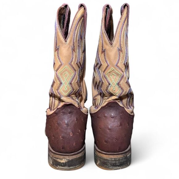 Nocona Men’s Size 8D Brown Leather Western Cowboy Boots Ostrich Print Square Toe - Picture 4 of 8